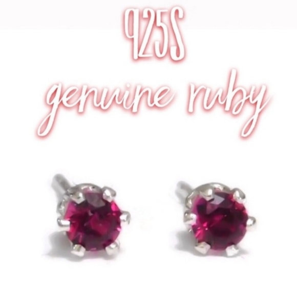 925 Sterling Silver Real Ruby Stud Earrings - Picture 1 of 6